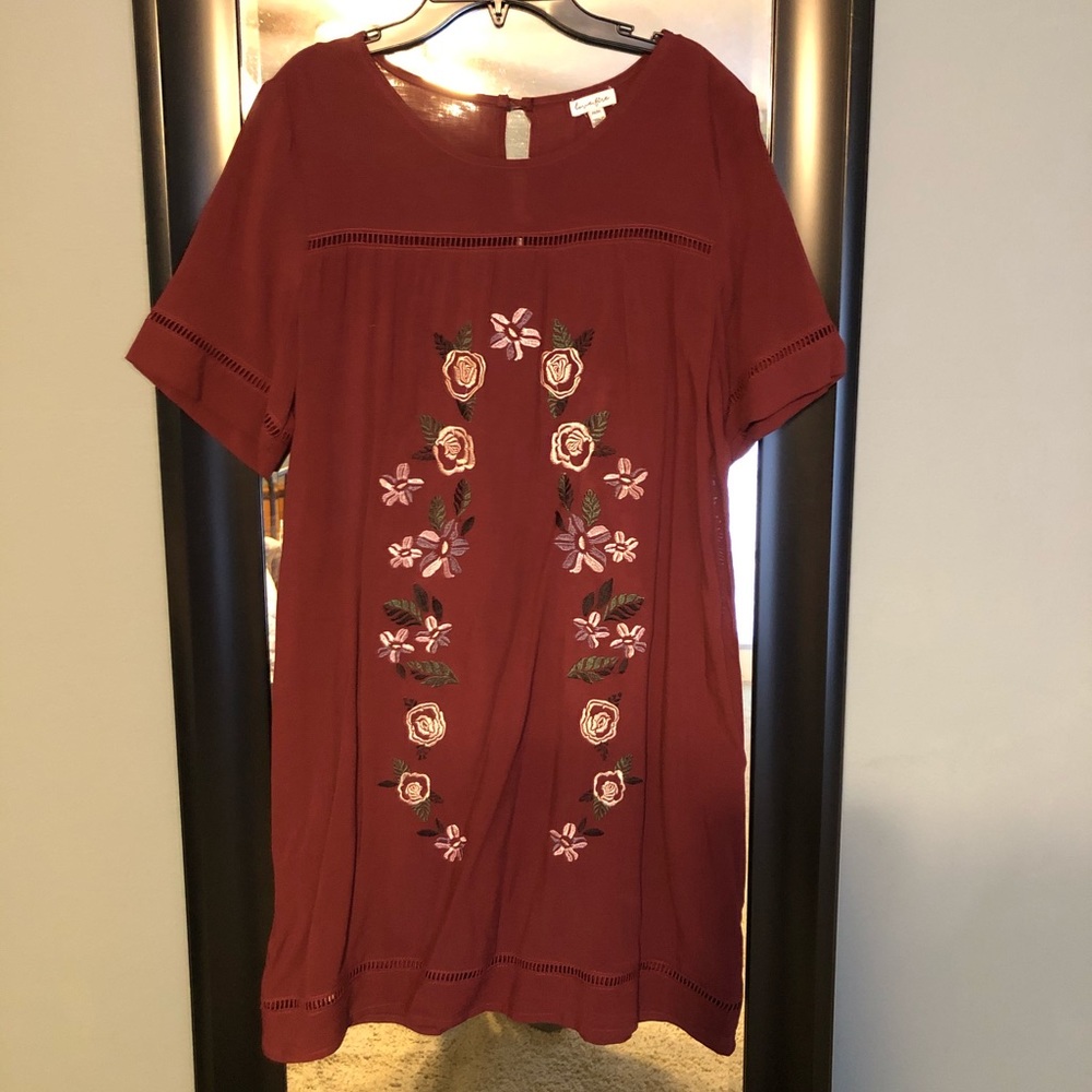 Garnet floral embroidered dress